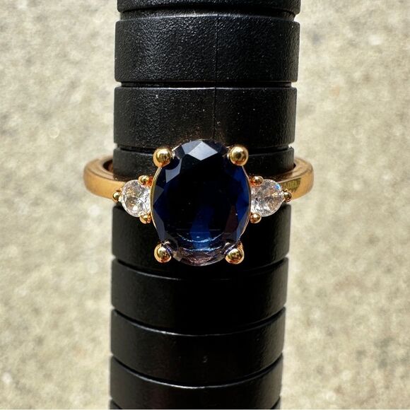 NEW Prong Set Cobalt Blue Oval Stone 18K Rose Gold Plated Nickel Free Ring 5.75 - Picture 5 of 9